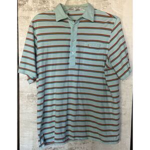 Criquet‎ Polo Shirt Mens Medium Green Striped Cotton Golf Preppy